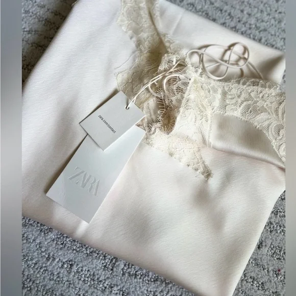 NWT Zara Women’s Lace Slip Dress Top, Beige Small 5919 - Picture 7 of 7